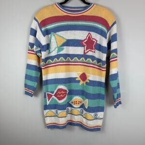 Vintage Two Twenty Sweater Women Medium Multicolor Stripe Summer Eclectic Retro